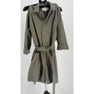 Pistola Utility Romper XS Olive Green Belted Button Front Long Sleeve Cargo